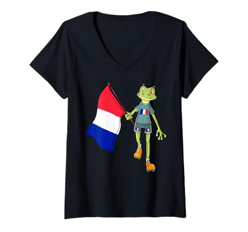 Damen Frankreich Fan Frosch T-Shirt mit V-Ausschnitt Damen Frankreich Fan Frosch T-Shirt mit V-Ausschnitt von France Fans