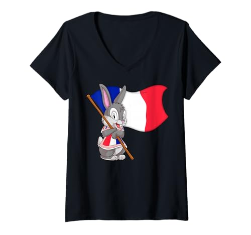 Damen Frankreich Hase T-Shirt mit V-Ausschnitt Damen Frankreich Hase T-Shirt mit V-Ausschnitt von France Fans