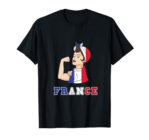 Frankreich Stolze Starke Frau Französische Flagge Mädchen Stolz Wurzeln T-Shirt von France Flag Pride French Roots Francaise Hen