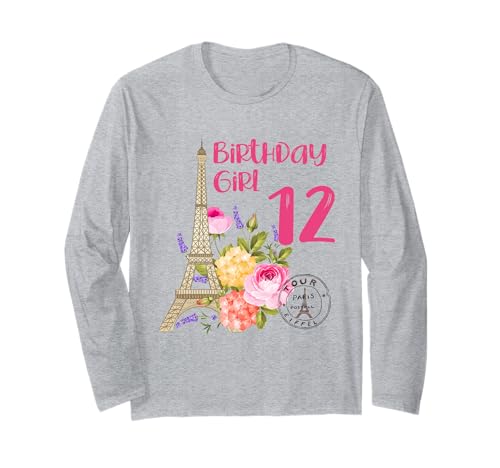 Paris Motto-Party Geburtstag Mädchen Frankreich Eiffelturm 12 Langarmshirt von France Love Paris 12 year old