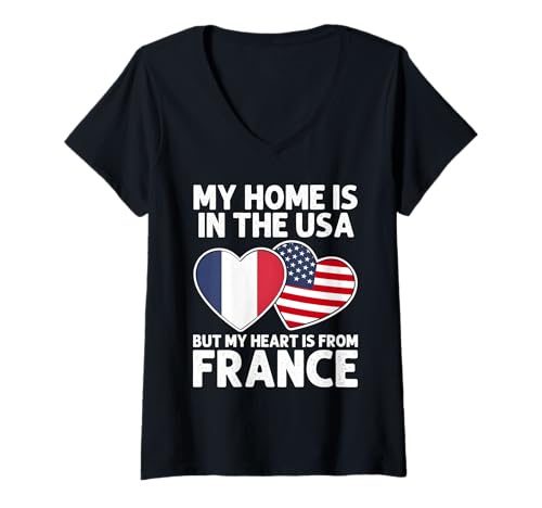 Damen My Home USA My Heart Frankreich Französisch Amerikanischer Stolz Flagge T-Shirt mit V-Ausschnitt Damen My Home USA My Heart Frankreich Französisch Amerikanischer Stolz Flagge T-Shirt mit V-Ausschnitt von France Pride Flag Apparel