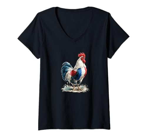 Damen Lustiges Hahn-Huhn-Kostüm mit französischen Farben T-Shirt mit V-Ausschnitt Damen Lustiges Hahn-Huhn-Kostüm mit französischen Farben T-Shirt mit V-Ausschnitt von France Rooster Outfit