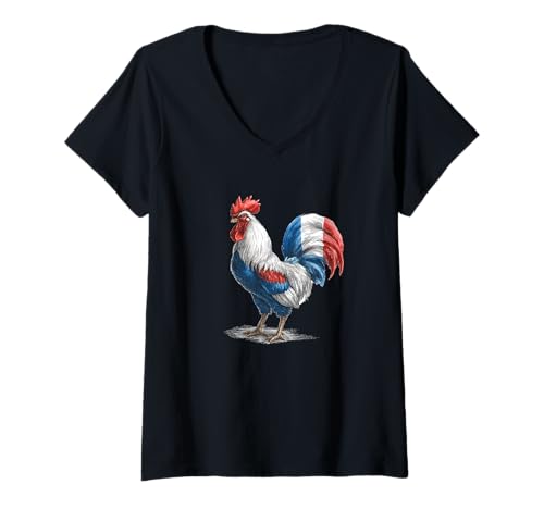 Damen Tolles Hahn-Kostüm in Frankreich-Farben T-Shirt mit V-Ausschnitt Damen Tolles Hahn-Kostüm in Frankreich-Farben T-Shirt mit V-Ausschnitt von France Rooster Outfit
