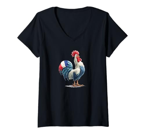 Damen Tolles Hahn-Kostüm mit französischen Farben T-Shirt mit V-Ausschnitt Damen Tolles Hahn-Kostüm mit französischen Farben T-Shirt mit V-Ausschnitt von France Rooster Outfit