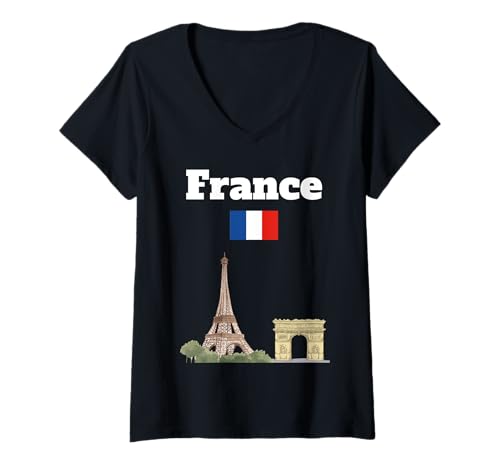Damen Frankreich Souvenir Eiffelturm Triumphbogen Französische Flagge T-Shirt mit V-Ausschnitt Damen Frankreich Souvenir Eiffelturm Triumphbogen Französische Flagge T-Shirt mit V-Ausschnitt von France souvenir Eiffel Tower French flag apparel