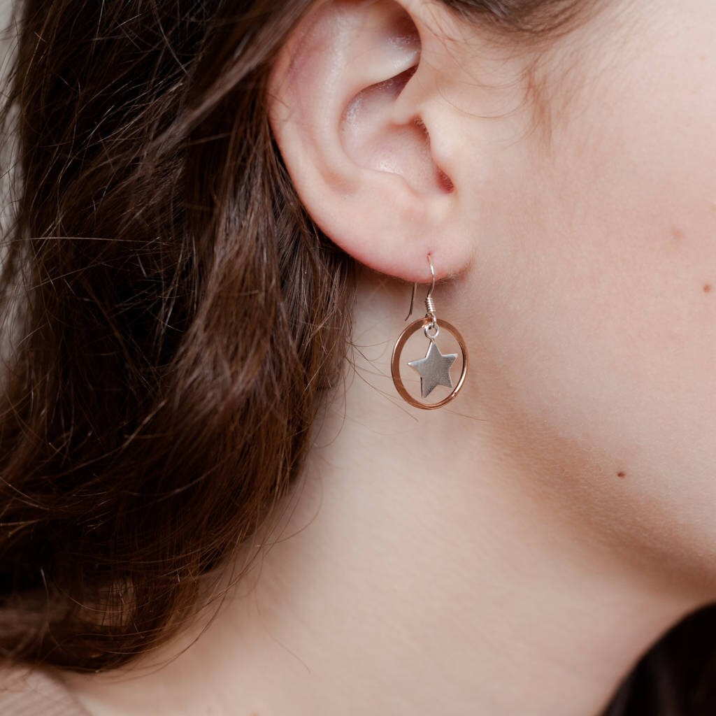 Rosé Vergoldete Und Sterling Silber Hoop & Star Ohrringe von FrancescaRossiDesign