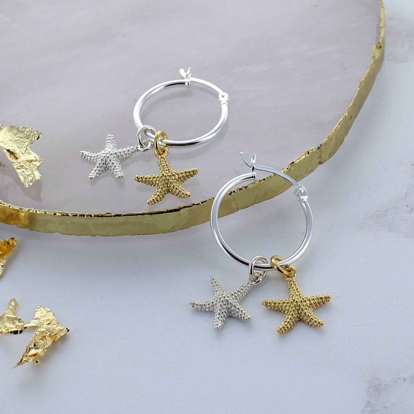 Seestern-Gold Und Silber Creolen von FrancescaRossiDesign