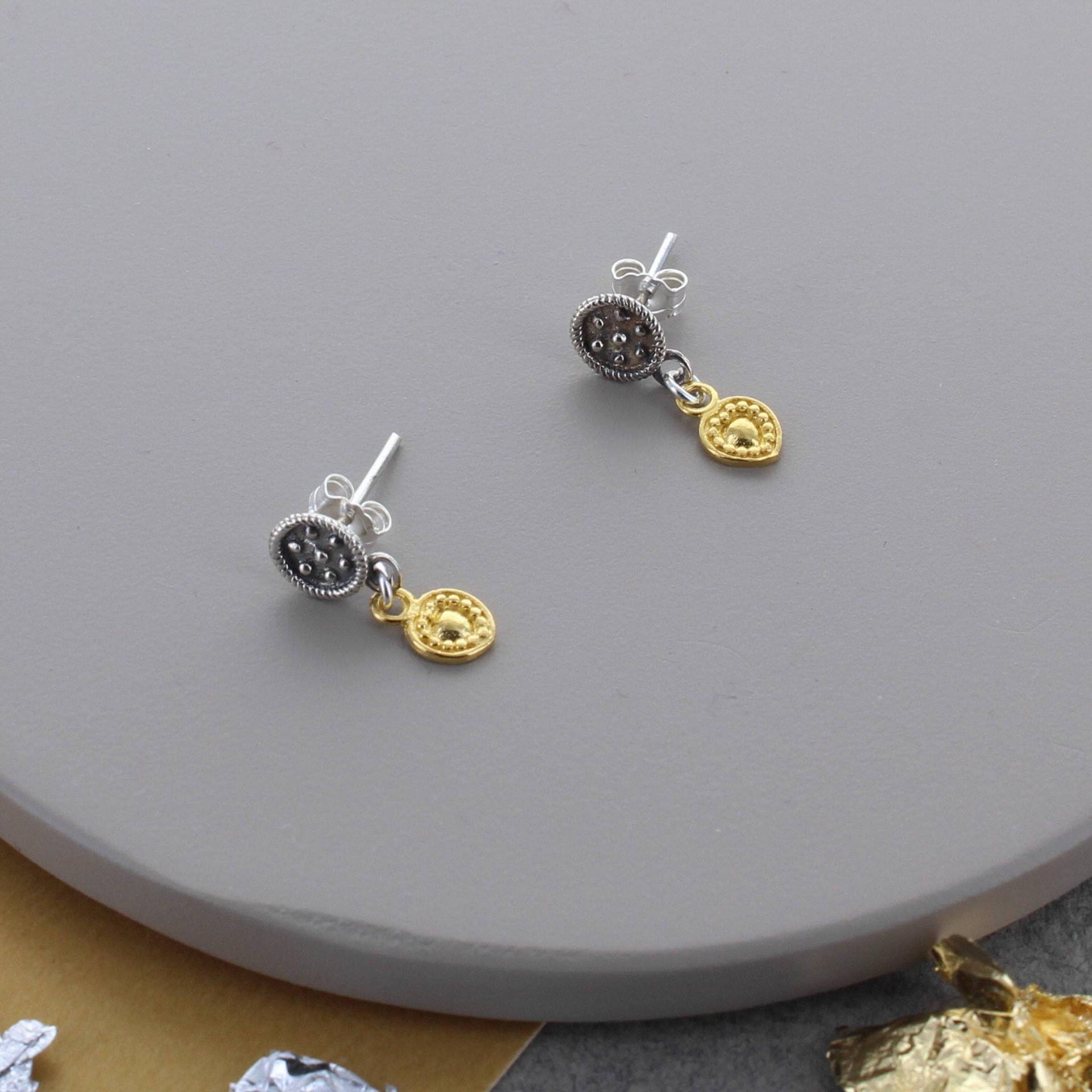 Verzierte Sterling Silber Und Vergoldete Herz Ohrstecker von FrancescaRossiDesign