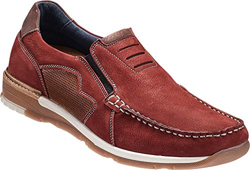 Franco Bettoni Bequem-Mokassins in Rot, Herren-Slipper aus Nubuk-Leder, komfortabler Freizeitschuh, atmungsaktiv, erhöhte Laufsohle, Gr. 40-46 von Franco Bettoni