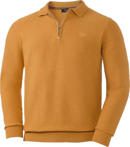 Franco Bettoni Pullover Herren, Langarmshirt mit Polo-Kragen und Zipp, Strickpullover aus 100% Baumwolle, Gelb Melange, Gr. 54 von Franco Bettoni