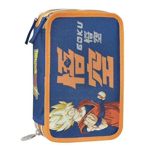 Franco Cosimo Panini Dragon Ball Super – Federmäppchen für die Schule, offizielles Dragon Ball, Federmäppchen mit 3 Fächern für Jungen und Mädchen, mit Schreibwaren-Set, löschbarem blauem Stift und von Franco Cosimo Panini