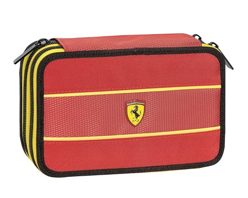 FERRARI KIDS - Federmäppchen für die Schule, offizielles Ferrari-Federmäppchen, 3 Fächer für Kinder, mit Schreibwarenset, löschbarer Stift Frixion Blau und praktischem Reißverschluss, 20 x 13 x 7 cm, von Franco Cosimo Panini