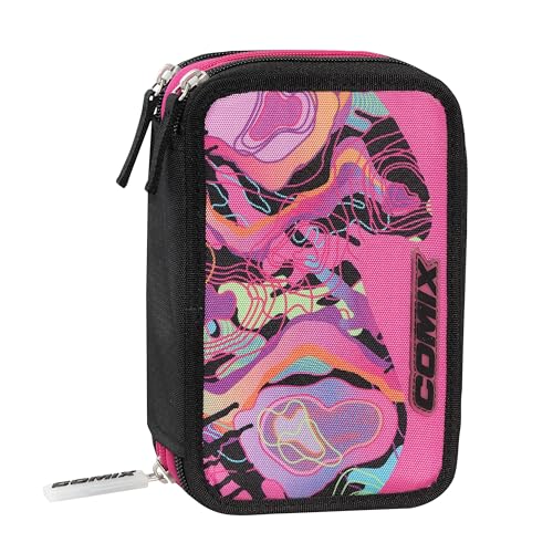 Franco Cosimo Panini Comix Wave Federmäppchen mit 3 Fächern für Kinder und Jugendliche, mit Schreibwarenset, 5 Selbstklebende Namensetiketten und praktischer Reißverschluss, 20 x 13 x 7 cm, Schwarz von Franco Cosimo Panini