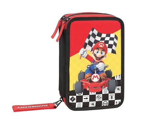 Franco Cosimo Panini Mario Kart Federmäppchen für die Schule, offizielles Mario Kart, Federmäppchen mit 3 Fächern für Jungen und Mädchen, mit Schreibwarenset, löschbarer Stift in Blau Frixion und von Franco Cosimo Panini