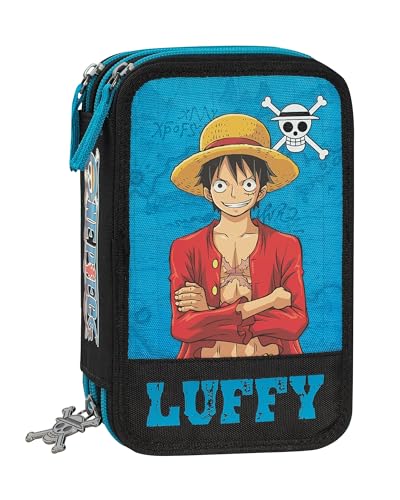 Franco Cosimo Panini ONE Piece - Offizielles Federmäppchen One Piece, Federmäppchen mit 3 Fächern für Kinder und Mädchen mit Schreibwarenset, löschbarer Stift Frixion Blau und praktischem von Franco Cosimo Panini