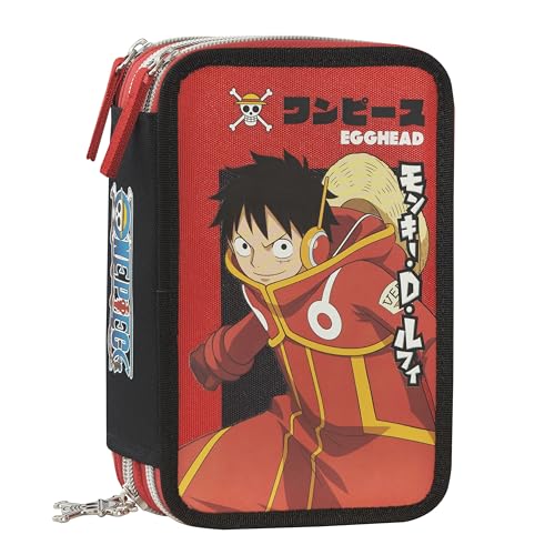 Franco Cosimo Panini ONE Piece - Offizielles Federmäppchen One Piece, Federmäppchen mit 3 Fächern für Kinder und Mädchen mit Schreibwarenset, löschbarer Stift in Blau und praktischem Reißverschluss von Franco Cosimo Panini