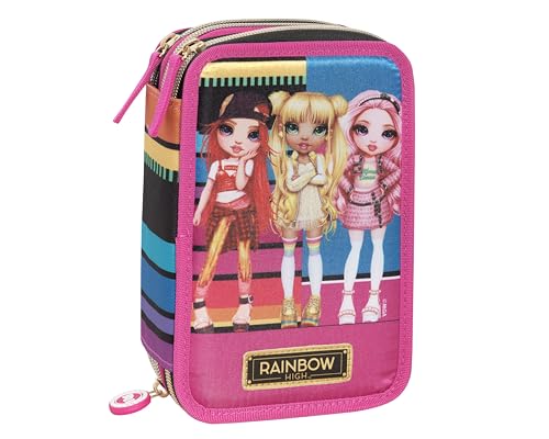Franco Cosimo Panini Rainbow High Federmäppchen für die Schule, offizielles Rainbow High, Federmäppchen mit 3 Fächern für Mädchen mit Schreibwarenset, löschbarer Stift in Blau Frixion und praktischem von Franco Cosimo Panini