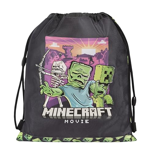 Franco Cosimo Panini Unisex Kinder Zaino Coulisse Con Tasca Rucksack mit Kordelzug und Tasche Minecraft Movie, schwarz/grün von Franco Cosimo Panini