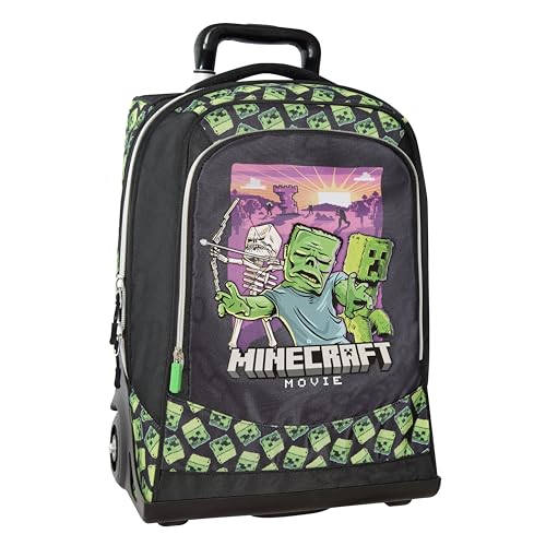 Franco Cosimo Panini Unisex Kinder Zaino ORG.Trolley Premium Minecraft Movie Rucksack, Schwarz/Grün von Franco Cosimo Panini