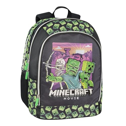 Franco Cosimo Panini Unisex Kinder Zaino Scuola Schulrucksack Org.Minecraft Movie, schwarz/grün von Franco Cosimo Panini