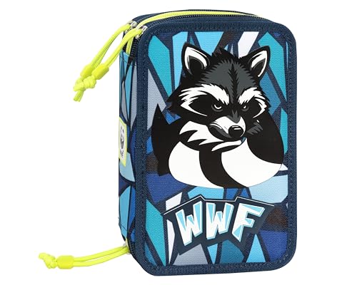 Franco Cosimo Panini WWF - Offizielles WWF Federmäppchen mit 3 Fächern für Jungen und Mädchen mit Schreibwarenset, löschbarer Stift in Blau Frixion und praktischem Reißverschluss, 20 x 13 x 7 cm, von Franco Cosimo Panini
