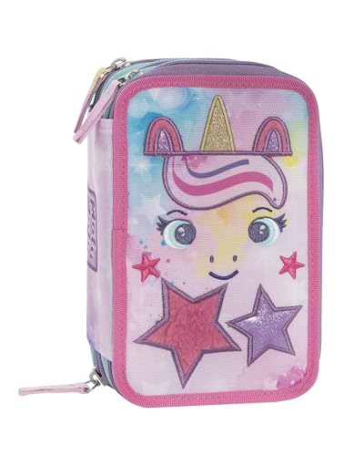 Franco Cosimo Panini Schulbeutel, Mofu Mofu Federmäppchen, 3 Fächer, Schreibwaren-Set, löschbare Stifte, Polyester, Unisex, Lila, Cartoon, 20x13x7 cm, 0.5 kg, Reißverschluss, Casual, Schulranzenbeutel von Franco Cosimo Panini
