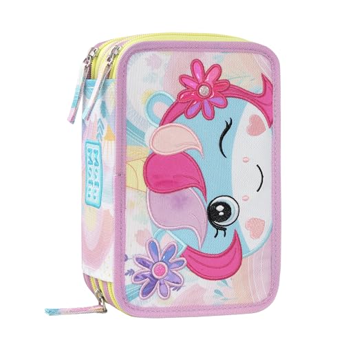 MOFU MOFU Federmäppchen für die Schule, offizielles Mofu Mofu, Federmäppchen mit 3 Fächern für Mädchen und Jungen, mit Schreibwaren-Set, löschbare Stifte in Blau und Rot, und praktischem von Franco Cosimo Panini