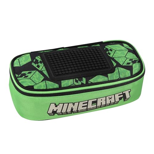 Minecraft Federmäppchen für die Schule, oval, offizielles Minecraft, ideal für die Aufbewahrung von Schreibwaren, mit Trennwand innen mit elastischen Schlaufen, Reißverschluss und Pixel zur von Franco Cosimo Panini