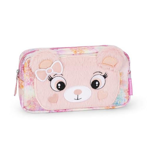 Mofu Mofu Offizielle Mofu Mofu-Aufbewahrungstasche für Taschen und Rucksäcke, mit praktischem Reißverschluss und flauschigen Details, Geschenkidee für Mädchen und Kinder, 22 x 12 x 7 cm, Bär, Rosa,, von Franco Cosimo Panini