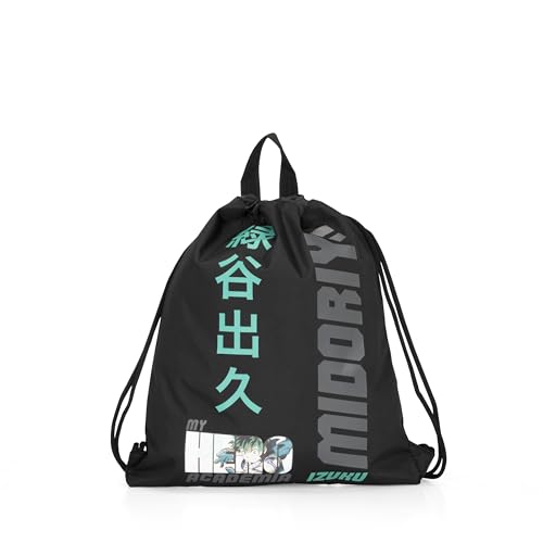 My Hero Academia Rucksack, großer Rucksack, Kordelzug, Verschlusssystem, rutschfest, geeignet für Sport, Freizeit und Fitnessstudio, Maße: 35 x 42 cm, Schwarz, Schwarz, cm 35x42, Casual von Franco Cosimo Panini