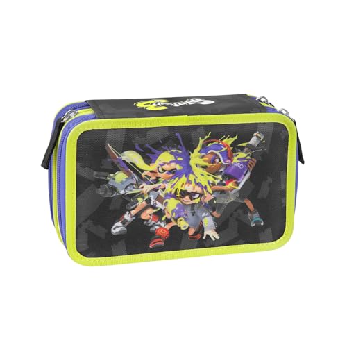 SPLATOON - Federmäppchen mit 3 Fächern für Mädchen und Jungen, mit integriertem Schreibwaren und Stiftfächern + Frixion radierbarer Stift, großes Federmäppchen für die Schule, Organizer, 20 x 13 x H 7 von Franco Cosimo Panini