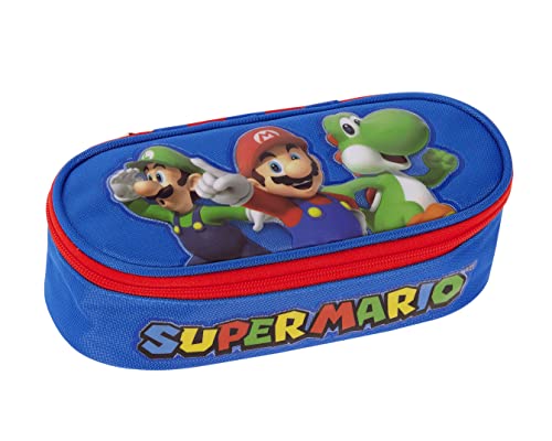 Super Mario Federmäppchen für die Schule, offizielles Super Mario Federmäppchen, für Jungen und Mädchen, oval, ideal für die Aufbewahrung von Schreibwaren, mit praktischem Reißverschluss, 22 x 7 x 9,5 von Franco Cosimo Panini