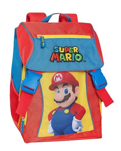 Super Mario – Offizieller Schulrucksack Super Mario für Kinder, 2 große zentrale Räume, Front- und Seitentaschen, verstellbare und gepolsterte Schultergurte, gepolsterte Rückenlehne, 29 x 41 x 13,5 von Franco Cosimo Panini