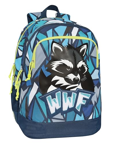 WWF Schulrucksack für Kinder und Jugendliche, mit 3 großen Fächern, PC-Fach, Fronttasche, gepolstertem und verstärktem Rücken, gepolsterte und verstellbare Schultergurte, Reißverschluss, 31 x 42 x von Franco Cosimo Panini