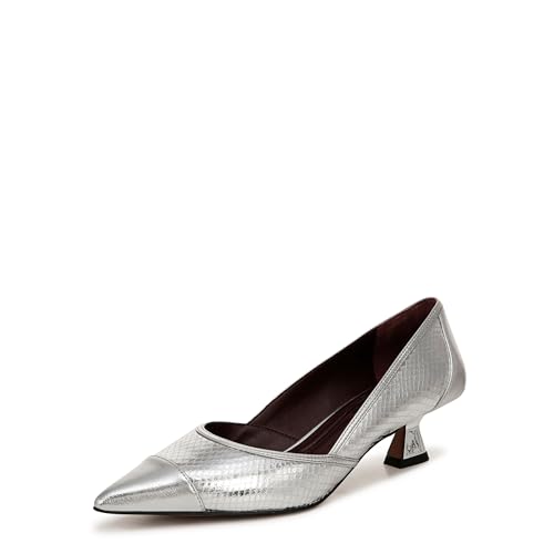 Franco Sarto Damen Darcy Pointed Toe Kitten Heel Pumps, Silver Snake Metallic, 41.5 EU Weit von Franco Sarto