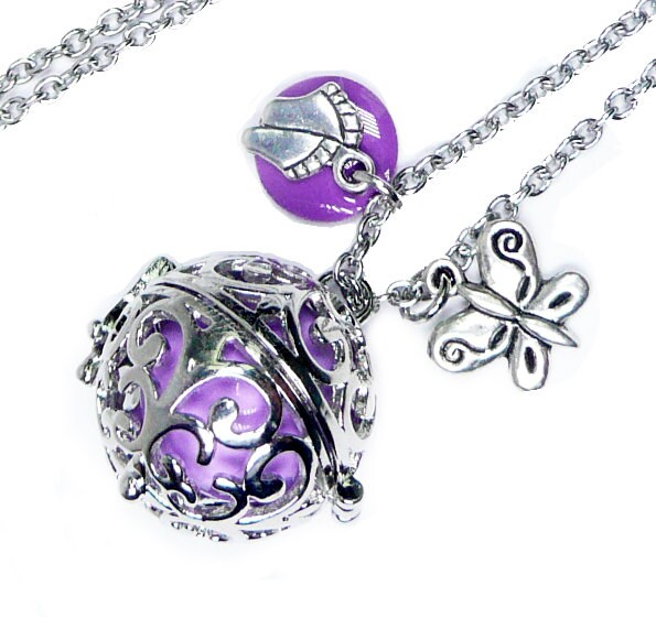 Bola Schwangerschaft Schöpfer Schmetterling, Der Silber, Bola Perle Violett, Geschmuck Schwangere Frau Und Schnur von FrancoiseCreations