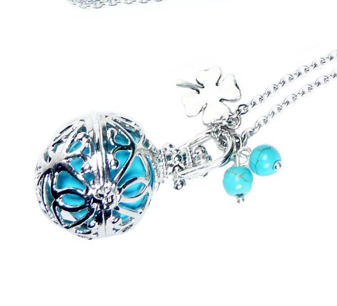 Bola Schwangerschaftskugel Türkis, Schwangerschaftsschmuck Bringt Glück, Bola Der Schwangerschaft Silber von FrancoiseCreations