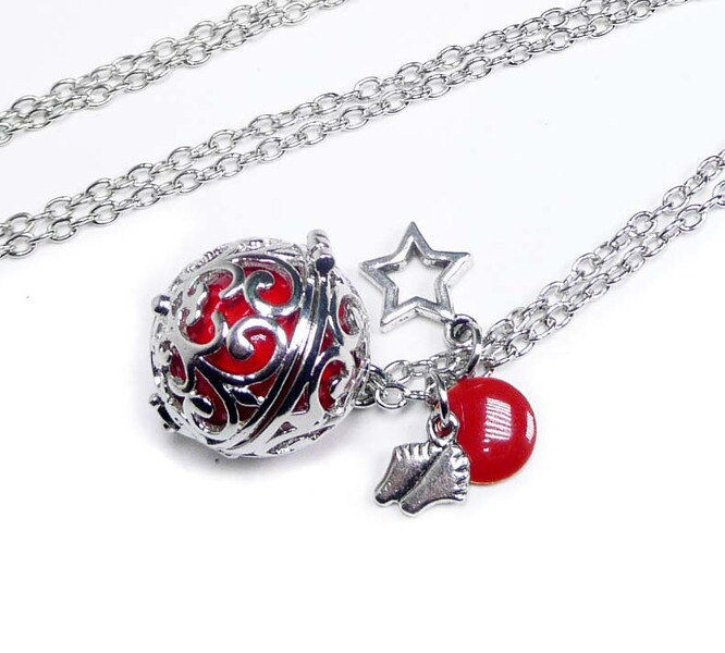 Creator-Schwangerschaft Bola, Bola Der Schwangerschaft Silbern, Bola Rote Perle Und Stern, Geschmuck Schwangere Frau von FrancoiseCreations