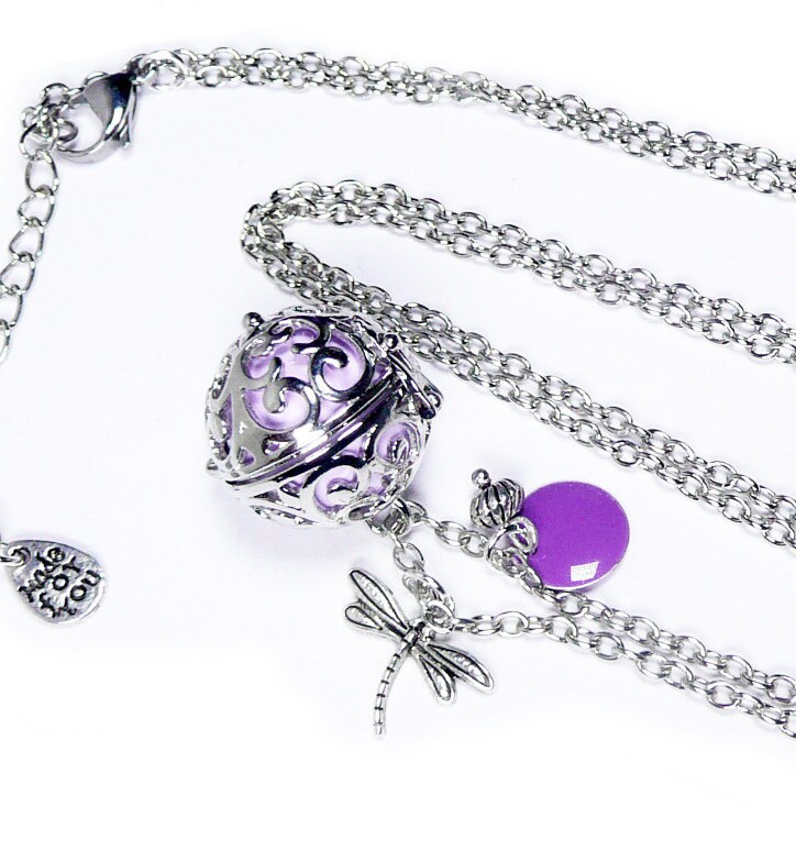 Creator Schwangerschaft Bola Bringt Glück, Der Silber, Bola Perle Lila Und Libelleulee, Geschmückte Schwangere Frau von FrancoiseCreations