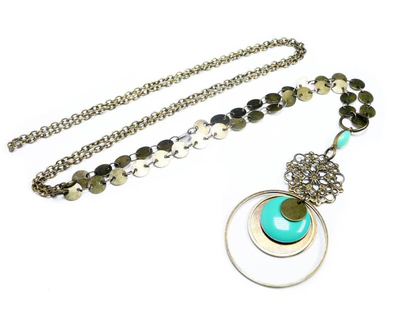 Halskette Sprung-Halskette Boho Chic Ringe Und Bronze Kette von FrancoiseCreations