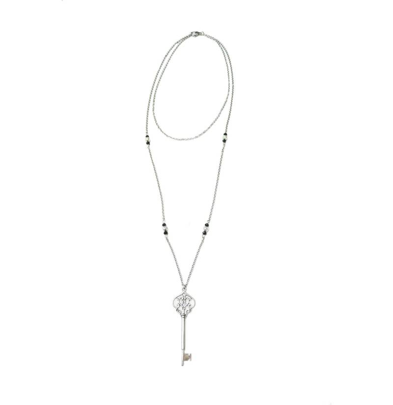 Long Angel Wing Pendant Necklace, Star Charm & Black Glass Faceted Bead von FrancoiseCreations