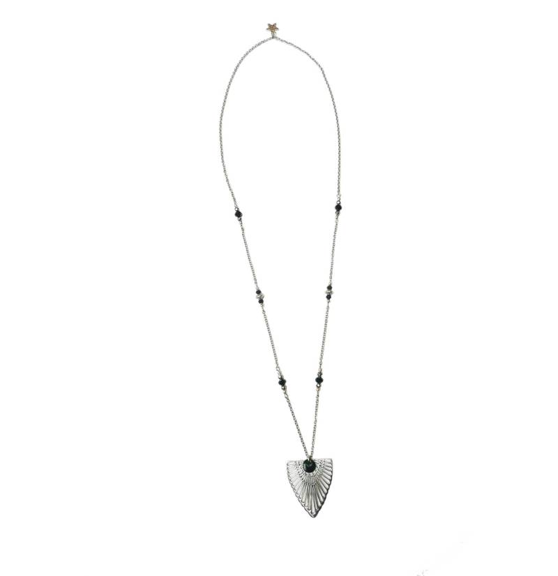 Long Angel Wing Pendant Necklace, Star Charm & Black Glass Faceted Bead von FrancoiseCreations