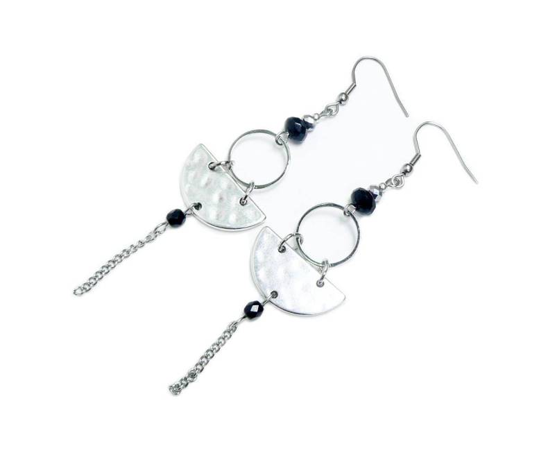 Ohrringe Schwarz Perlen Ohren, Halb Mond Ring Und Kette Edelstahl von FrancoiseCreations