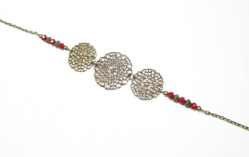 Vintage Headband, Antique Bronze Red Beaded French Jewelry Headband von FrancoiseCreations