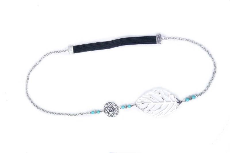 stirnband Kopfschmuck Türkisfarbene Perlen Blattsilber von FrancoiseCreations