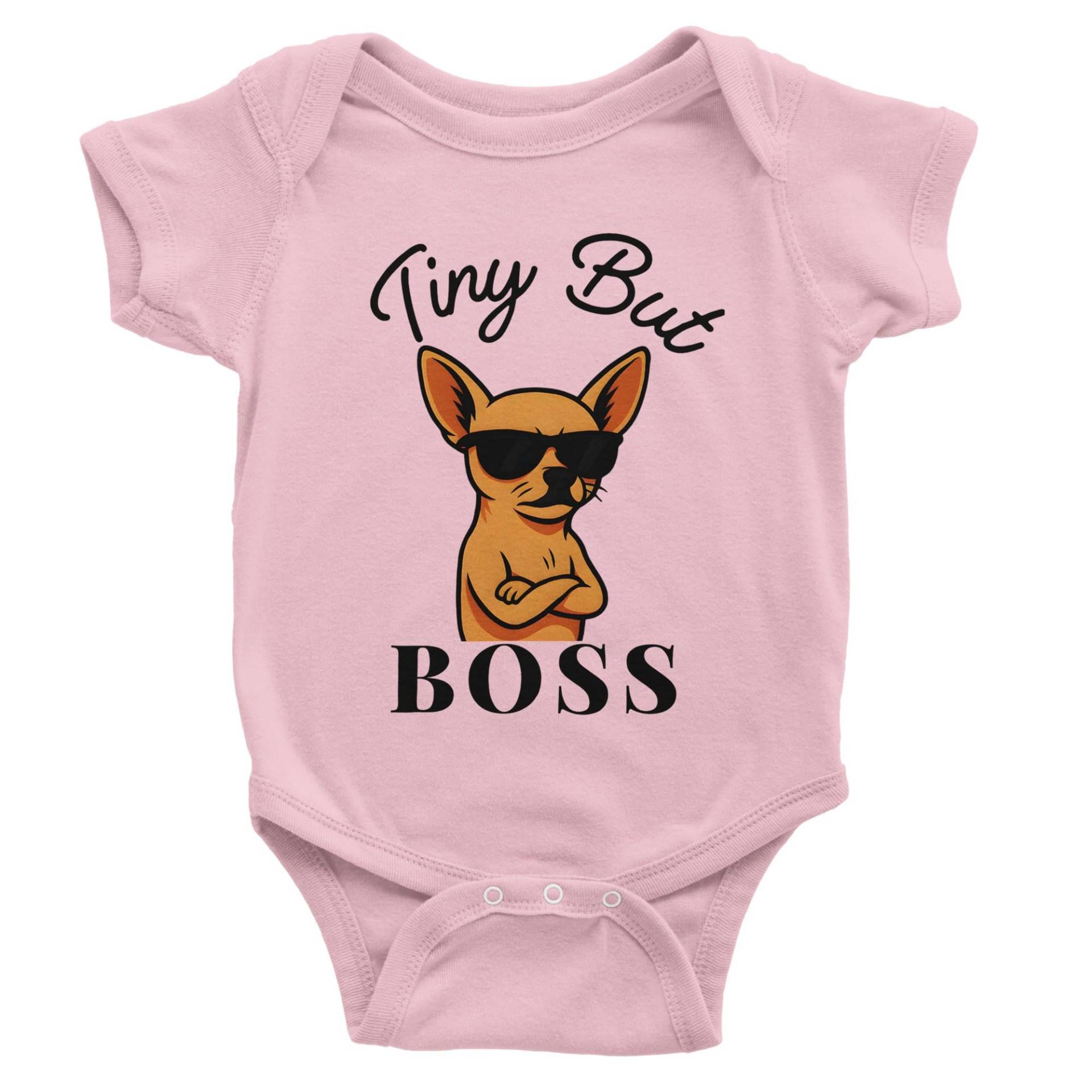 Baby Body „Tiny But Boss" - Süßer Chihuahua Print Lustiger Strampler Für Neugeborene von FrancosartDE