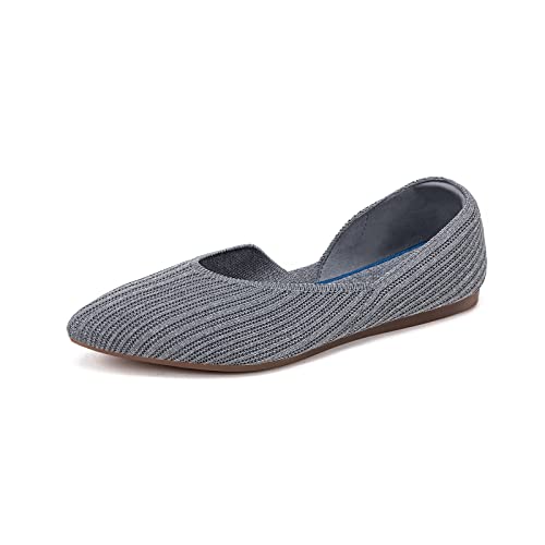 Damen Spitze Zehen Ballett Flache Strick Kleid Schuhe Niedriger Keilabsatz Flache Schuhe Komfort Slip On Flats Schuhe für Frau Klassische Softable Schuhe, 1 grau, 40.5 EU von Frank Mully