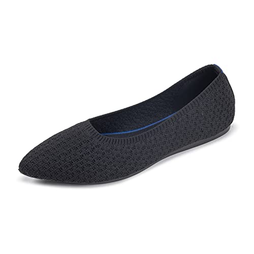 Frank Mully Frauen Spitze Zehe Ballett flach Strickkleid Schuhe Low Wedge Flache Schuhe Komfort Slip On Flats Schuhe für Frau Klassische Schuhe, Schwarz, 36 EU von Frank Mully