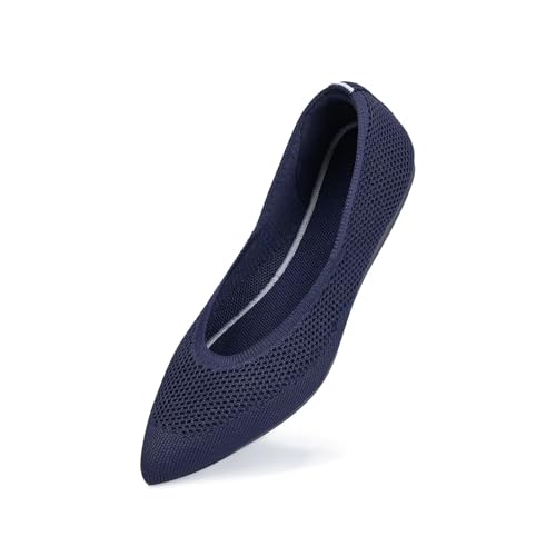 Damen Ballettschuhe mit spitzem Zehenbereich, flach, gestrickt, niedriger Keilabsatz, flache Schuhe, bequeme Schlupfschuhe, flache Schuhe für Damen, klassisch, weich, Schuhe, 6039 marineblau, 40.5 EU von Frank Mully