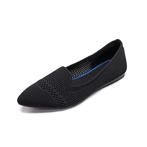 Damen Ballettschuhe mit spitzem Zehenbereich, flach, gestrickt, niedriger Keilabsatz, flache Schuhe, bequeme Schlupfschuhe, flache Schuhe für Damen, klassisch, weich, Schuhe, Schwarz (6013), 40.5 EU von Frank Mully